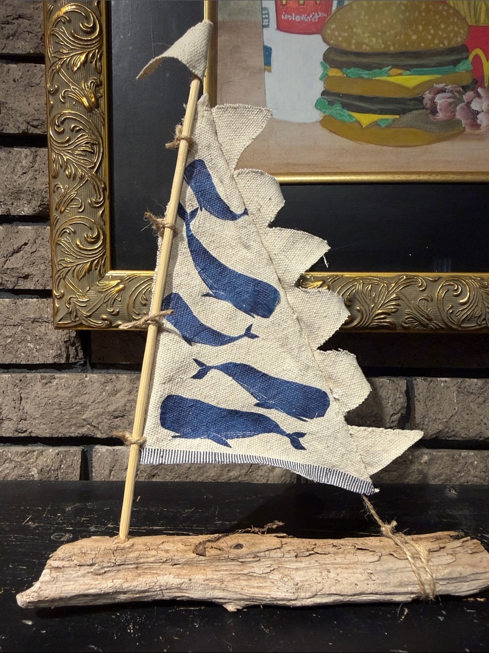 Handmade Nova Scotia Nautical Whale Sailboat Décor - Blue on canvas